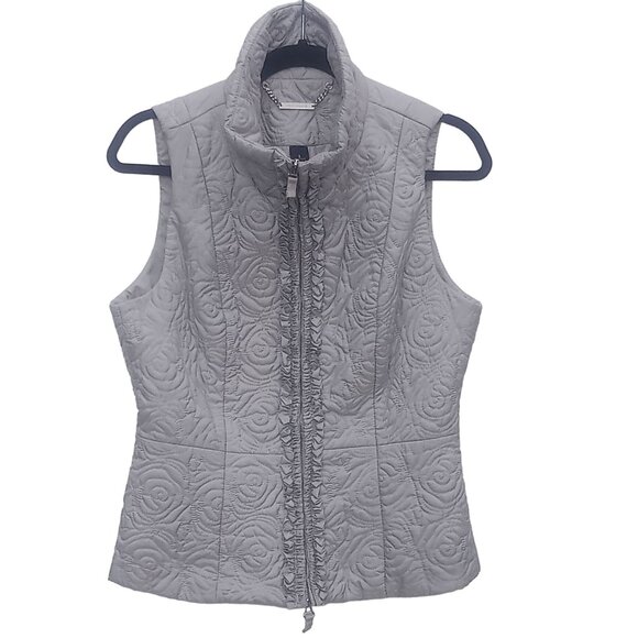 White House Black Market Women's Vest Small Gray Quilted Rose Design Sleeveless - Picture 1 of 12